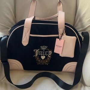 NWT Juicy Couture Travel Bag Black Velvet Pink Trim